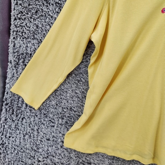 Woman Within Women Cottagecore Boho Embroidered Henley Top 3X Yellow Waffle Knit - Picture 10 of 16